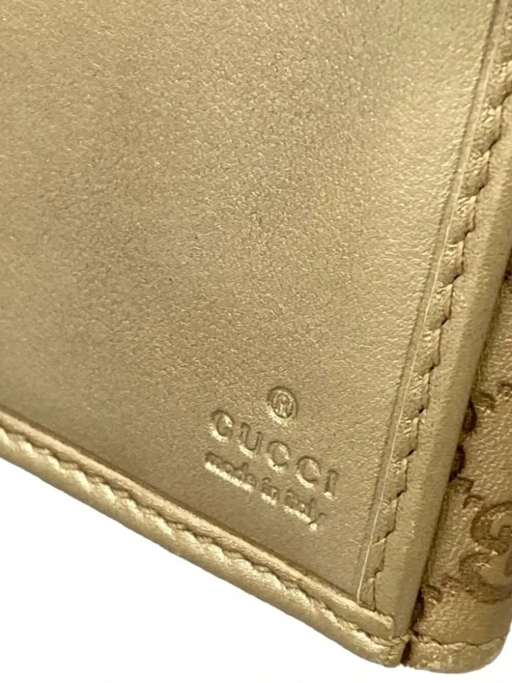 GUCCI Micro-Guccissima / Metal Bar 257012 Gold Leather Long Wallet - Picture 6 of 7
